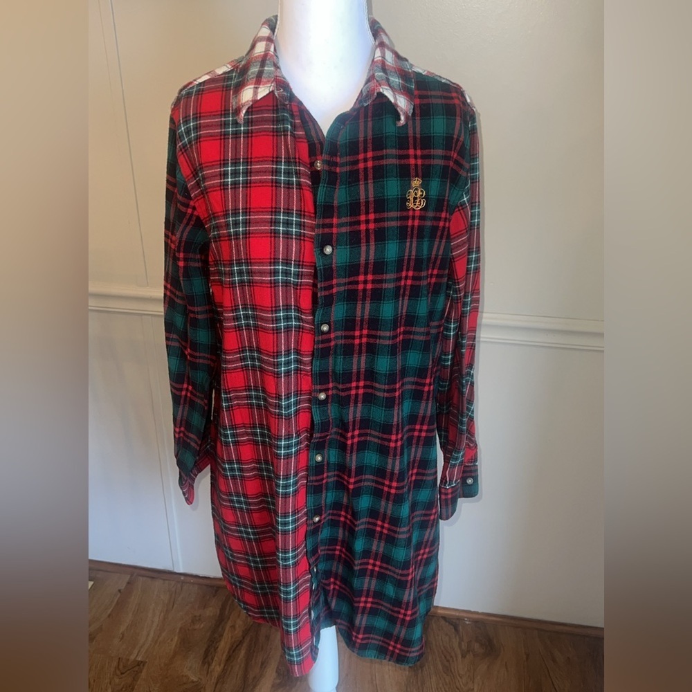 Ralph Lauren Red and Green Plaid Button-Down Shirt Dress